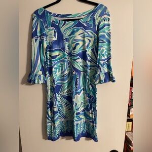 Lilly Pulitzer Blue Ruffled Tiered Sundress with Bell Sleeves
